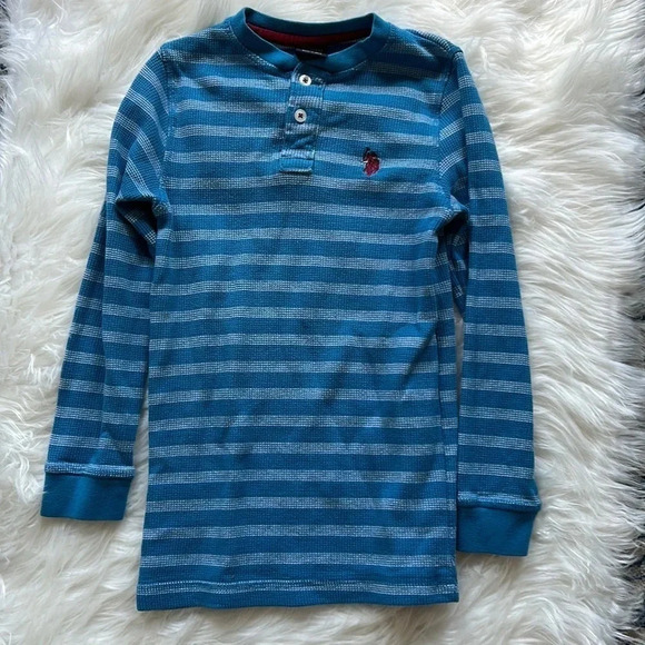 US Polo Assn thermal blue shirt size 7-8 - Picture 1 of 4